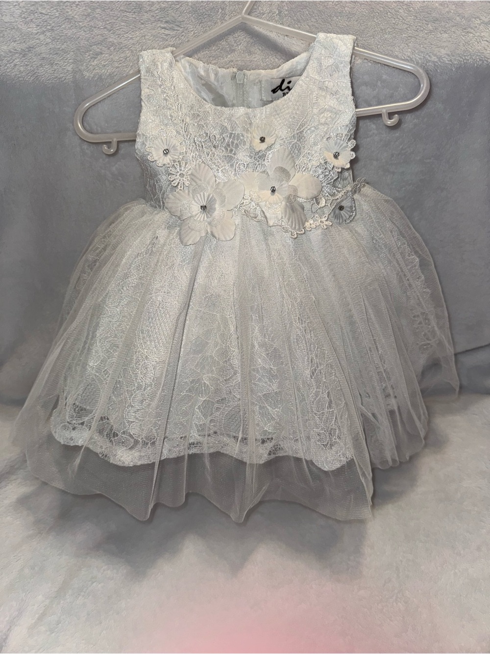 6-9 months Diva White Floral Lace Tulle Girls' Formal Dress